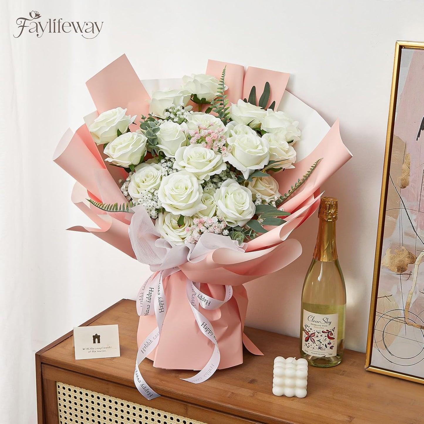 20PCS Artificial White Roses, 3.9'' Silk Flower Head Fake White Rose with Long Stems, Realistic Faux Roses Bouquet for DIY Wedding Home Party Office Decoration