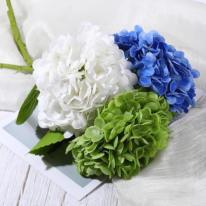 3 Pcs White Hydrangea Artificial Flowers, 19 inch faux hydrangea Flowers Real Touch Flowers, Long Stem Artificial Flower for Tall Vase Home Wedding Bouquets Centerpieces Party Living Room Decoration