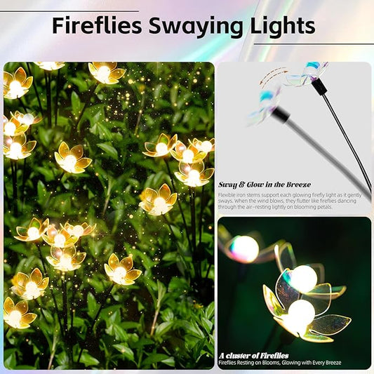 Solar Lights Outdoor, Solar Firefly Swaying Light with Flower, Garden Decor Lights, IP65 Waterproof, 2 Lighting Modes, Yard Patio Pathway Decoration, Gifts for Women, Grandma (4Pack 24LED)