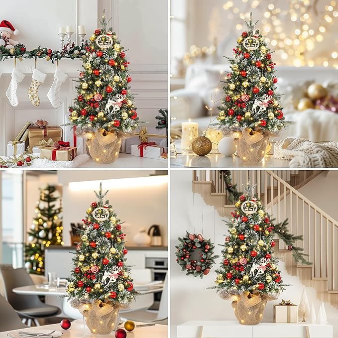 GarveeHome 3 ft Artificial Christmas Tree with 78 Warm White Lights, Pre-Lit Artificial Mini Xmas Tree with 8 Mode & Cloth Bag Base, Table Top Christmas Tree for Home, Office, Party Decoration,2 Pack