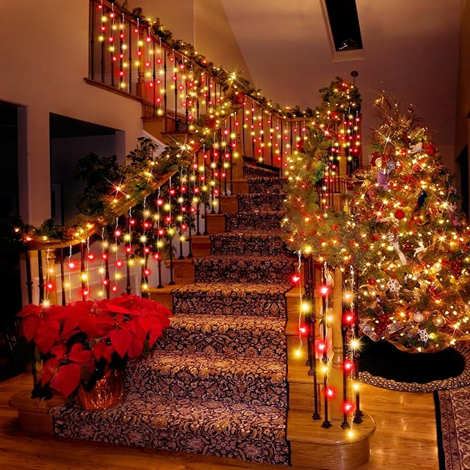 33FT Christmas Lights Outdoor, 400 LED Outdoor String Lights Waterproof Plug in with 8 Modes & Timer, Christmas String Lights for Tree Party, Garden, Holiday Decorations(Red+Warm White)