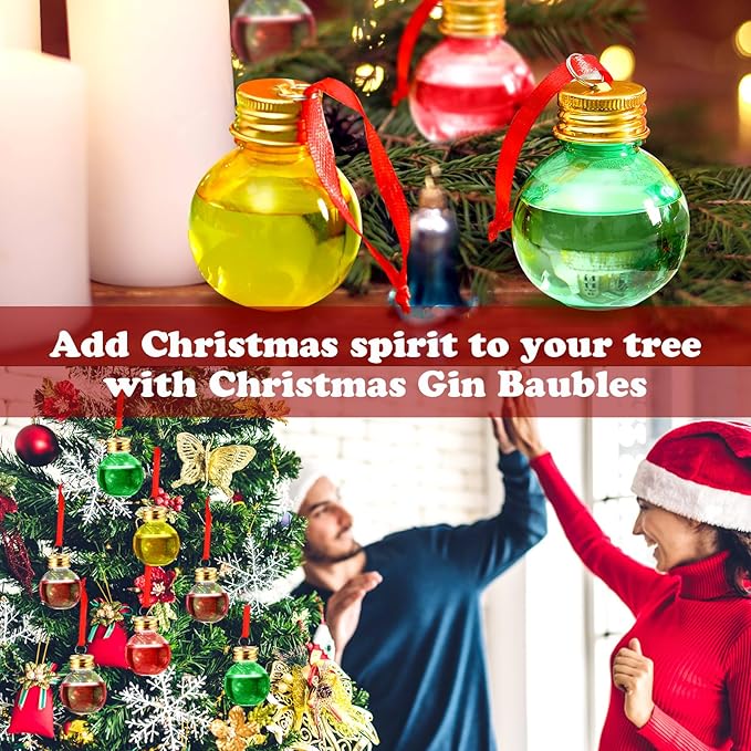 Patelai 36 Pcs Christmas Drink Balls Shot Glass Ornament Plastic Fillable Christmas Tree Ornaments Xmas Water Bottle Bulbs for Holiday Party Indoor Outdoor (Colorful)
