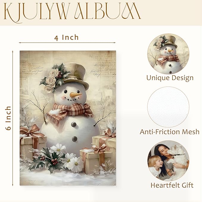 Christmas Photo Albums 4x6 Pictures, Vintage Rustic Christmas Snowman Winter Holiday Small Memory Photo Album Book for Baby Family Graduation Wedding Travel Vacation