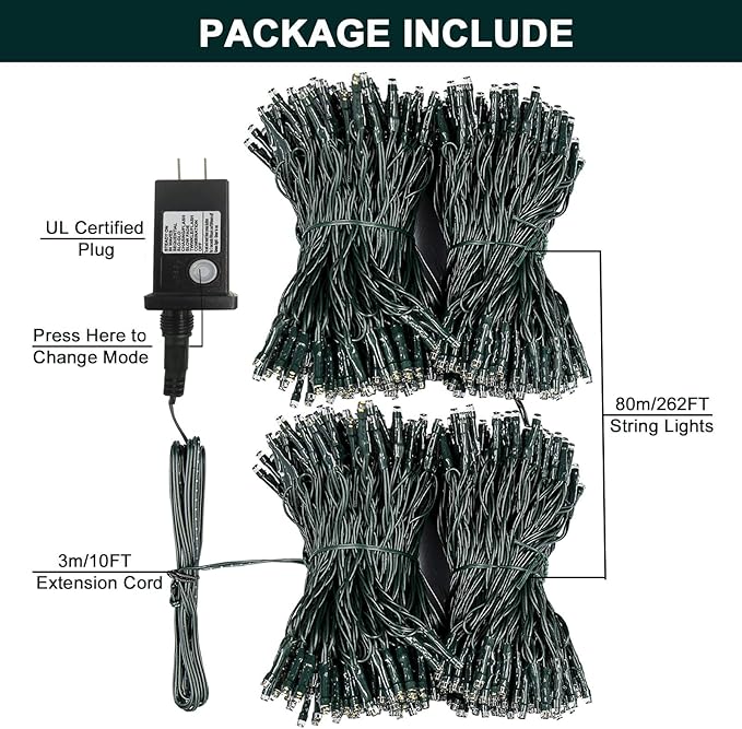 Decute 800LED 272ft Christmas String Lights UL Certified 8 Modes, Waterproof Outdoor Indoor Twinkle Starry Light for Christmas Tree Patio Garden Party Decor, Cool White