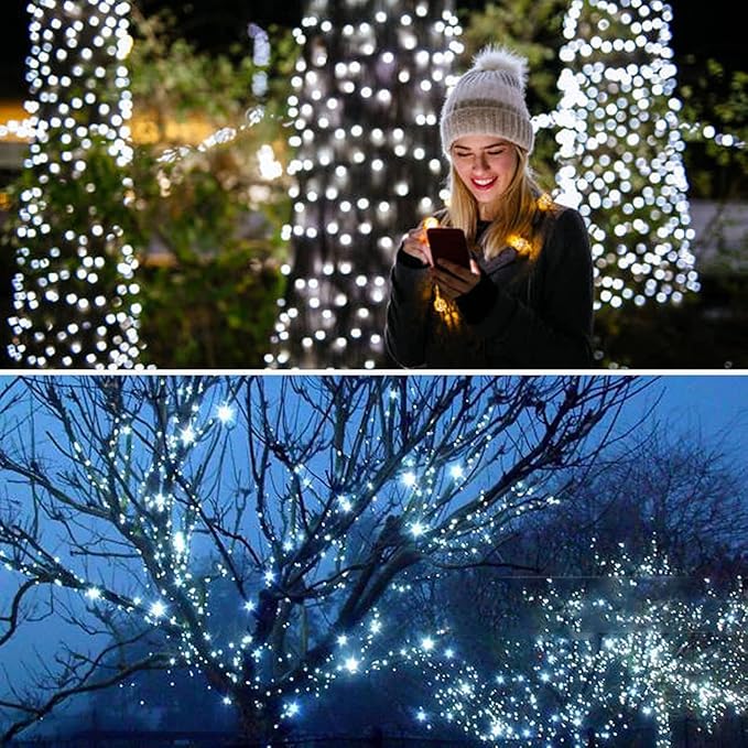 Connectable 300LED 99Ft 13Modes Christmas String Lights Indoor Outdoor | Extendable Green Wire Cool White Christmas Tree Lights with Timer | Twinkle Fairy Light Plug in for Xmas Tree(Cool White)