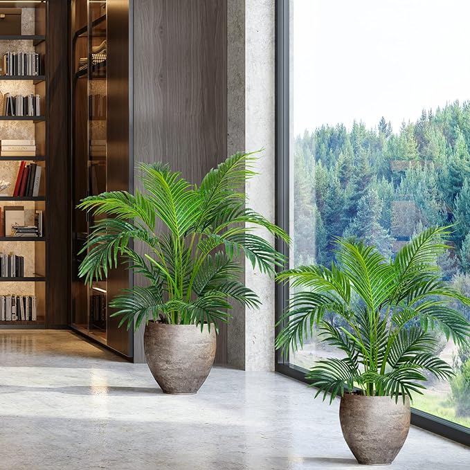 Worth Garden 4ft Artificial Areca Palm Plant, Fake Cane Palm Silk Tree Indoor Outdoor, Dypsis Lutescens, 47in Realistic Faux Silk Plants for Office Decoration