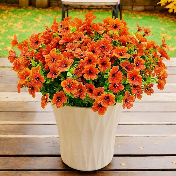 20 Bundles Artificial Mums for Outdoors – UV Resistant Artificial Plants Outdoor, Realistic Silk Fake Flowers No Fade, for Porch, Garden, Patio, Planter