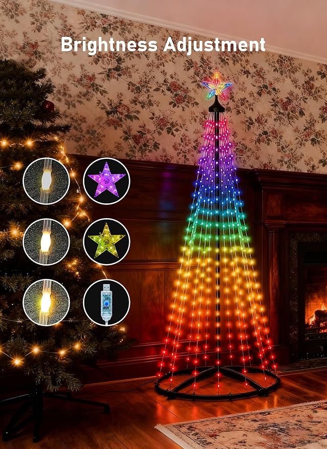 7FT Christmas Cone Tree,Smart RGB LED Lights with App & Remote Control,Music-synced and DIY Multicolor String Lights,Indoor & Outdoor Waterproof Christmas Decoration Lights for House