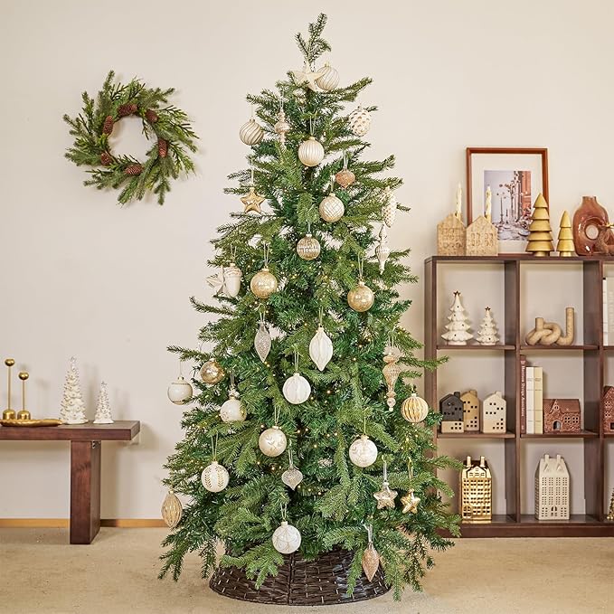 DN DECONATION Mercury Glass Christmas Ornaments, Vintage Teardrop & Ball Ornament, Decorative Hanging Finials Decor for Xmas Tree, Winter Wedding, Party, Holiday Home (10-Pieces, Champagne Gold)