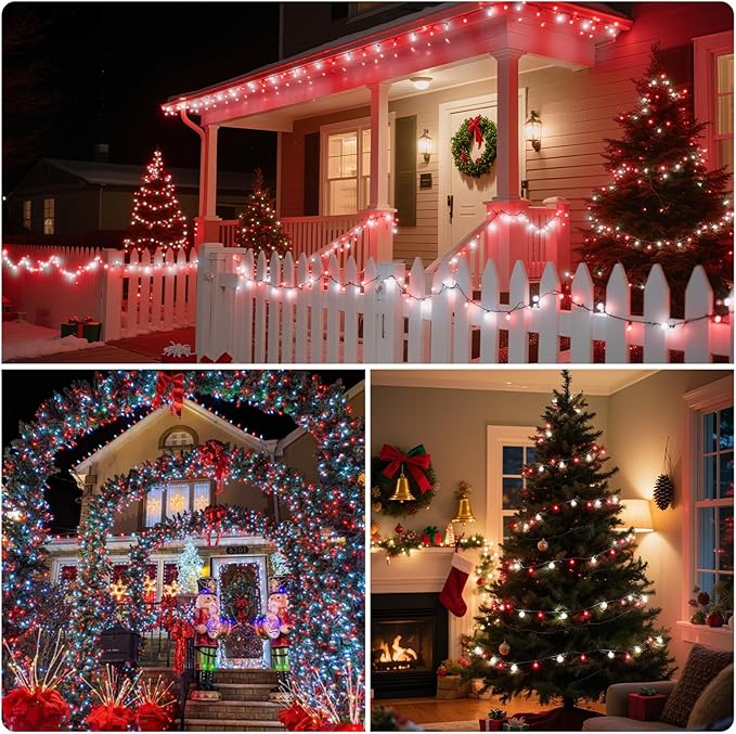 XTF2015 Christmas String Lights, 105ft 300 LED Christmas Lights 8 Modes Memory Function & Timer- UL Certified - Outdoor Indoor Christma s Fairy Lights for Tree, Garden, Party, Wedding(Red + White)