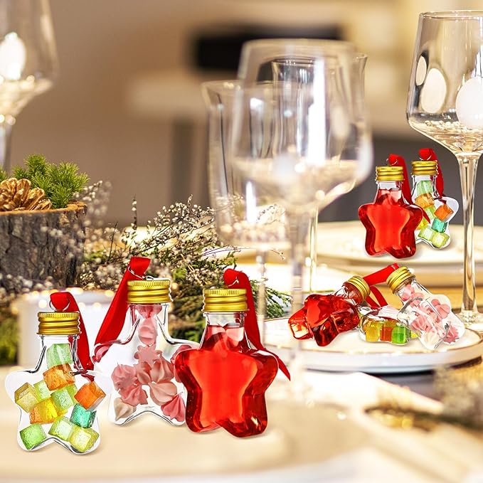 Patelai 18 Pcs Christmas Drink Balls Clear Shot Glass Ornaments Xmas Tree Fillable Ornaments Plastic Xmas Water Bottle Bulbs for Holiday Party Decorations(Star,50 ml)