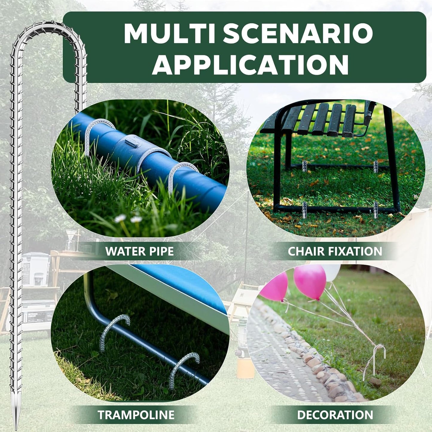 10 Pieces 12 Inch Long 1/4In Diameter Heavy Duty J Hooks,Heavy Duty Rebar Metal Fence Ground Garden Tent Stakes,Ground Spikes Anchors for Fencing,Outdoor Chicken Wire Trellis Stakes,Anti-Rust Silver