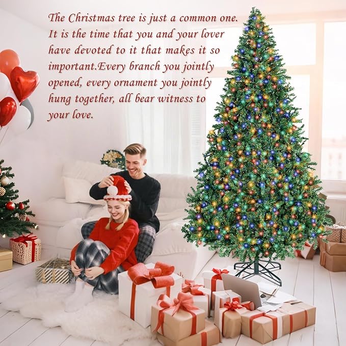 ININ 7FT Prelit Christmas Spruce Artificial Tree with Led Lights, Lighted Christmas Tree,Hinged Full Xmas Tree for Home Party Decoration,500 LED Lights,1592 Branch Tips, Metal Hinges & Foldable Base.