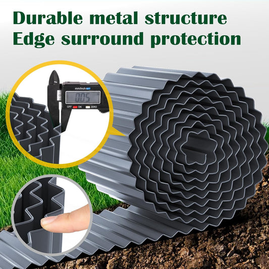 LAVEVE Corrugated Metal Garden Edging 6" x 40Ft, Landscape Edging Border for Lawn, Flower Bed, Garden Fence, Paver Edging (Dark Gray)
