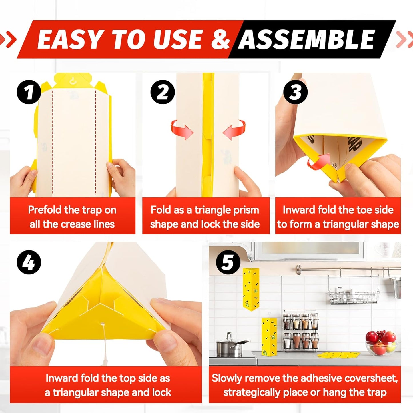 LULUCATCH Sticky Fly Traps, 10 Pack Fly Catcher Fungus Gnat Traps, Hanging Yellow Sticky Traps for Flying Insect Fruit Fly, Non Toxic Odorless Bug Catcher, Pet Safe Pest Control