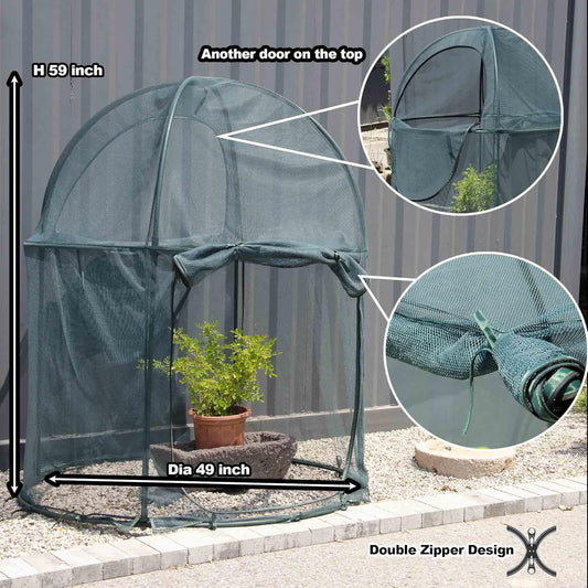 Round 4'x4' Large Plant Mesh Cover 4.9FT Tall Crop Netting Cage Pest Guard Cover for Vegetables Fruits Durable Plant Gardening Net
