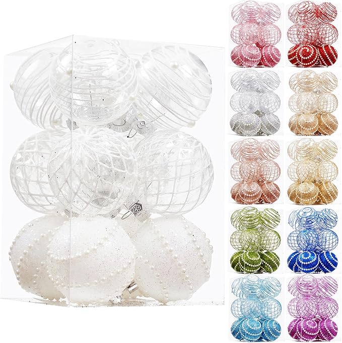 12CT Christmas Ball Ornaments Silver Shatterproof Clear Large Plastic Christmas Tree Decoration, Delicate Hanging Ornaments for Xmas Party, Wedding, Holiday and Home Décor(70mm/2.76")