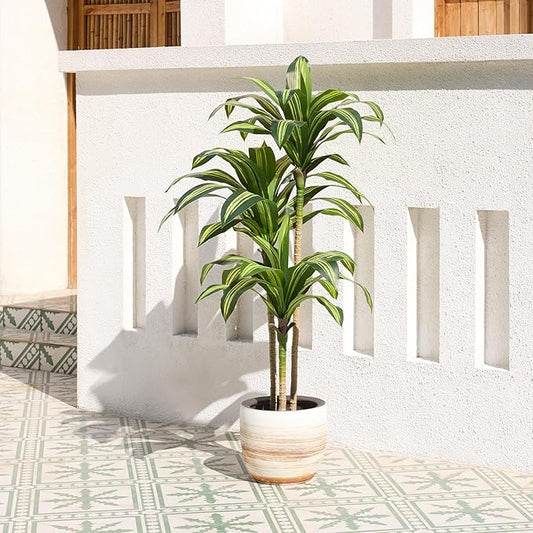 Artificial Dracaena Tree 5FT Tall Fake Tree - Faux Indoor Plant with UV Resistant Potted Design - Realistic Large Artificial Plants for Home Living Room Office Decor Indoor