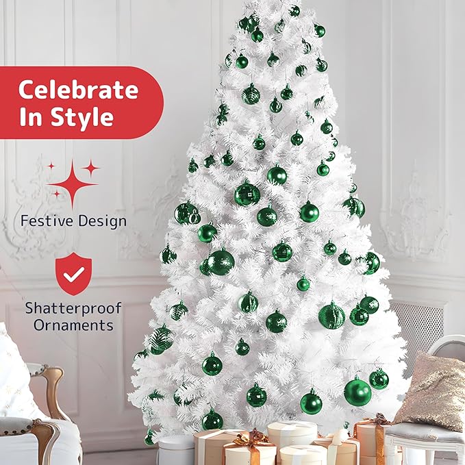 Prextex Christmas Tree Ornaments - Emerald Green Christmas Ball Ornaments Set for Christmas, Holiday, Wreath & Party Decorations (36 pcs - Small, Medium, Large) Shatterproof, 3 Size Combo