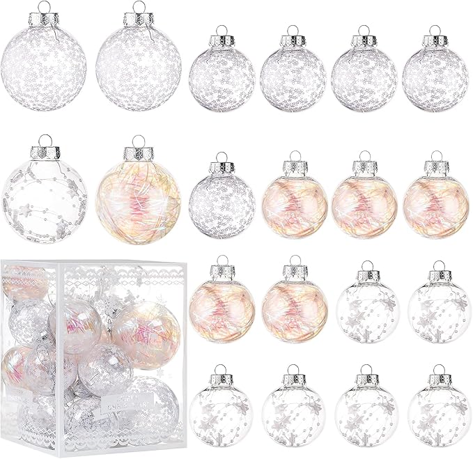 Christmas Ornaments Ball Set-Shatterproof Clear Plastic Decorative Baubles for Xmas Tree House Holiday Wedding Party Decoration,20pcs White