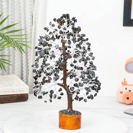Black Tourmaline Gemstone Tree of Life Crystal Tree for Positive Energy, Handmade Chakra Tree Feng Shui Decor Good Luck Gem Bonsai Money Tree, Wealth & Prosperity, Spiritual