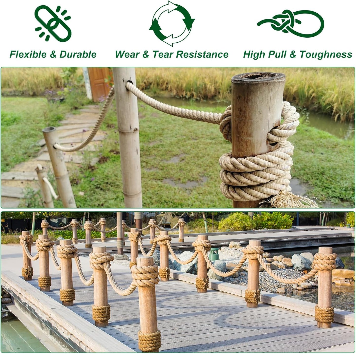 PATIKIL 1" x 11 ft Twisted Manila Rope Jute Ropes Natural Thick Jute Twine Burlap for Docks Railings Bundling Craft Tug of War Decorating