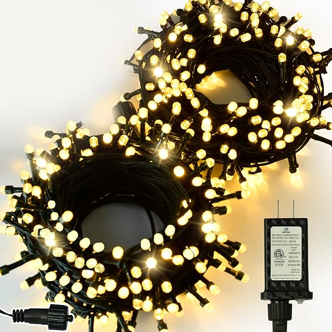 ULG Upgraded 2-Pack 152FT 400 LED Christmas String Lights, Extendable Waterproof Fairy Lights with Memory Function, 8 Modes, Bubble Bulbs, Warm White, Adapter Included for Indoor/Outdoor Decor