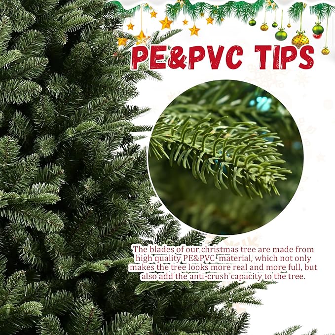 7.5FT Christmas Tree Premium Hinged Spruce Artificial Douglas Firs Tree, Nature Advanced Materials Xmas Tree for Christmas Holiday Party Atmosphere Decoration New Year Celebration