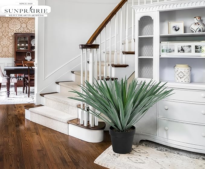 SUNPRAIRIE 27 inches Tall Artificial Agave Plant in Black Pot with Real Stone Pebbles, 126 Realistic Leaves. Large Faux Plants Indoor and Outdoor.