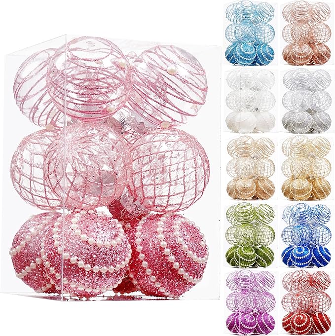12CT Christmas Ball Ornaments Pink Shatterproof Clear Large Plastic Christmas Tree Decoration, Delicate Hanging Ornaments for Xmas Party, Wedding, Holiday and Home Décor(70mm/2.76")