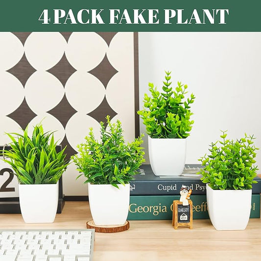 Der Rose 4 Pack Fake Plants Small Artificial Mini Faux Plants Indoor for Room Home Office Shelf Decor