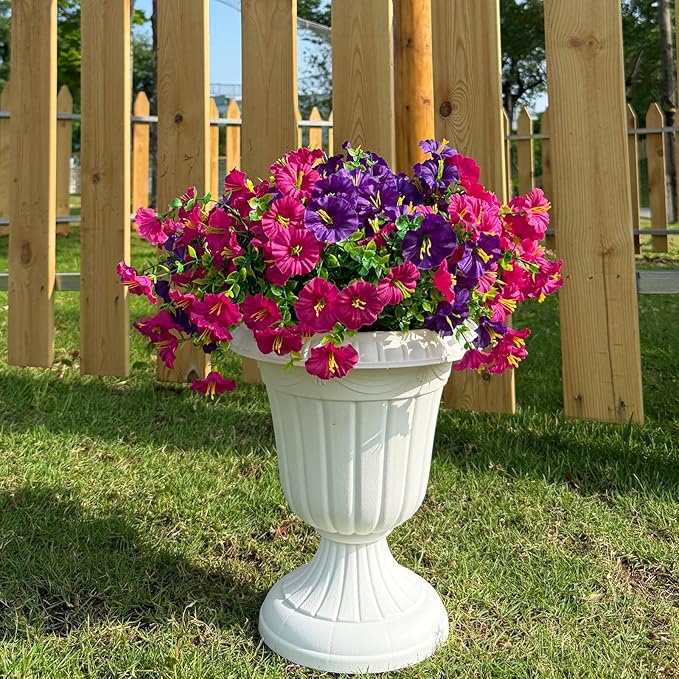 10 Bundles Artificial Flowers for Outdoor,UV Resistant Fake Petunia Flowers,Faux Plants for Outside Hanging Planters,Artificial Plants for Indoor Porch Garden Home Wedding Decor(Fuchsia,Purple)