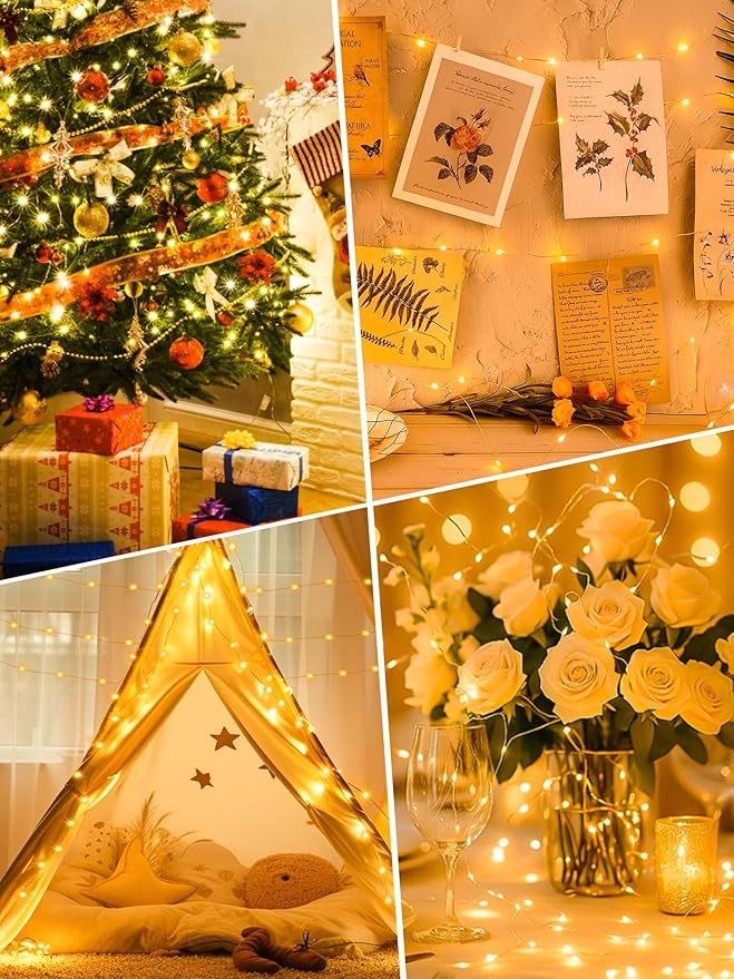 btfarm 8 Pack Fairy Lights Battery Operated with Timer, 16.4 FT 50 LED Twinkle String Lights 8 Modes Dimmable Waterproof Silver Wire for Indoor Christmas Bedroom Wedding Decorations, Warm White