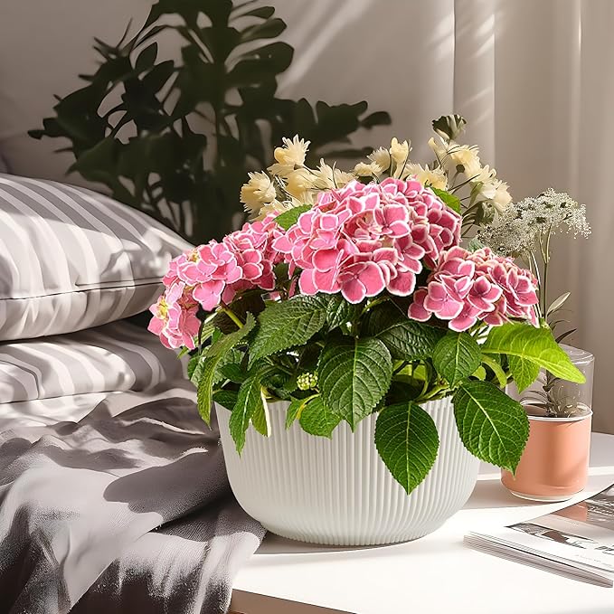 T4U 8 Inch Self Watering Pots for Indoor Plants, 2 Pack Plant Pots, Durable Plastic Self Watering Planter for Indoor Plants (2 Pack, 8", White)