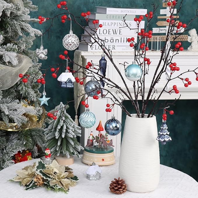 124Ct Blue and Silver Christmas Ornaments Set, Elegant Shatterproof Assorted Christmas Decorations for Xmas Tree Snowflake Icicle House Ball Ornaments Baubles for Holiday Party Decor (Blue&Silver