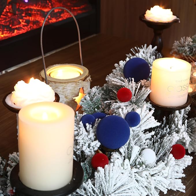 Sea Team 16-Pack Flocked Velvet Christmas Tree Ball Ornaments Set, Hanging Velour Baubles, Shatterproof Plastic Decorations for Xmas Tree, Wreath, Garland, 80mm/3.15 Inches, Royal Blue