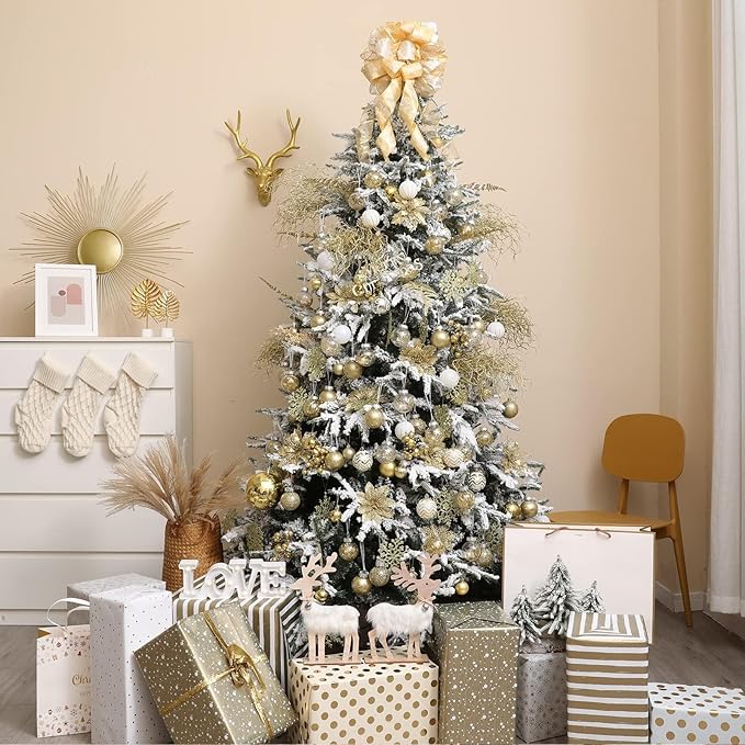 Wironlst Christmas Ball Ornaments Shatterproof Clear Large Plastic Hanging Ball Decorative Baubles Set with Stuffed Delicate Decorations (Multi-Size, Gold)