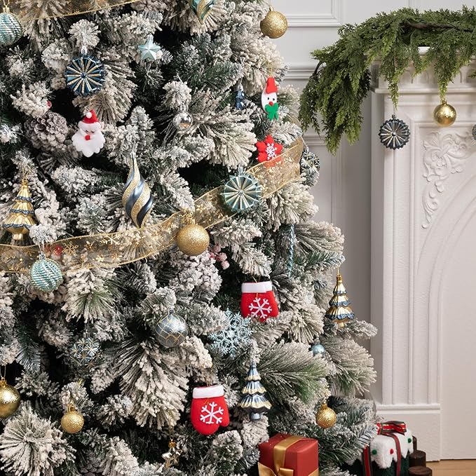 108 Pcs Christmas Ball Ornaments Set, Blue and Gold Shatterproof Hand-Painted Hanging Bulbs Decoration for Xmas Tree, Wreath, Garland, Home Holiday Decor