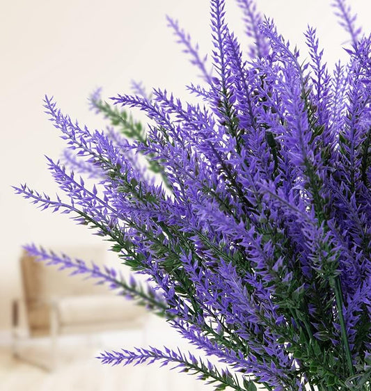 Ouddy Decor 24 Bundles Artificial Lavender Fake Flowers Faux Plastic Plants for Home Wedding Kitchen Garden Patio Window Box Office Table Centerpieces Indoor Outdoor Decor, Purple