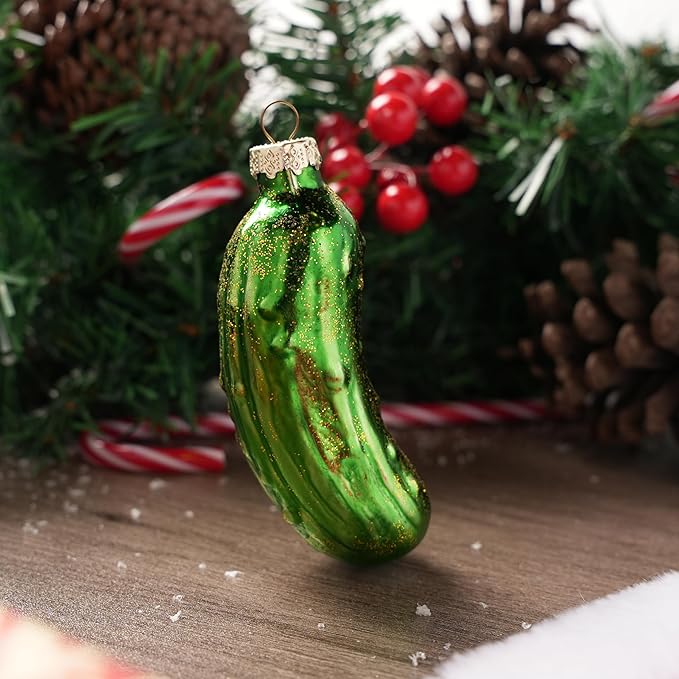 Joiedomi Christmas Pickle Glass Ornament, Glass Blown Food Ornament Presents for Christmas Tree Decoration, Xmas Cucumber Decoration for Xmas Gift Holiday Party Favor