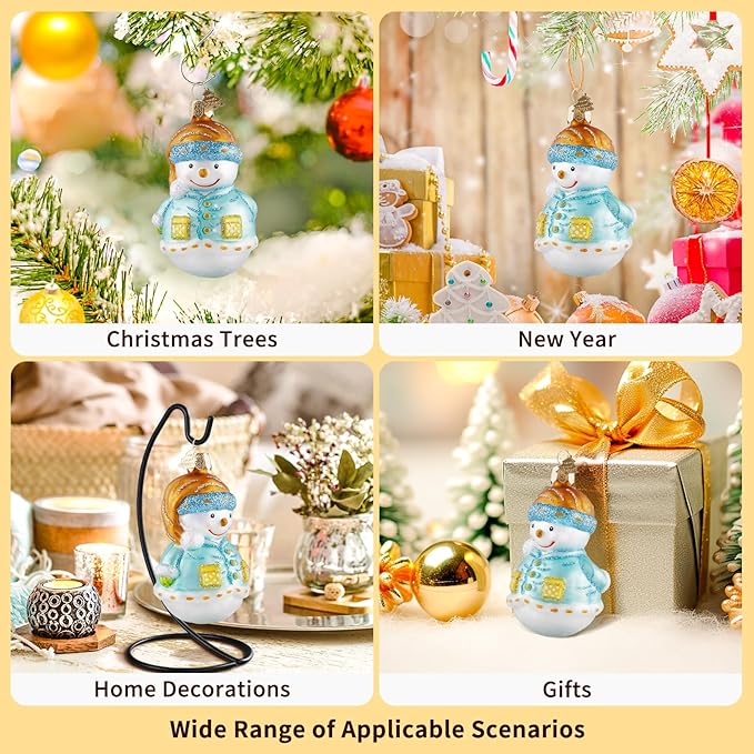 Snowman Christmas Ornaments,Glass Blown Ornaments for Christmas Tree,Light Blue Snowman Collection Figurine Hanging Ornaments,Christmas Decorations for Xmas Tree Holiday Party Daily Gifts