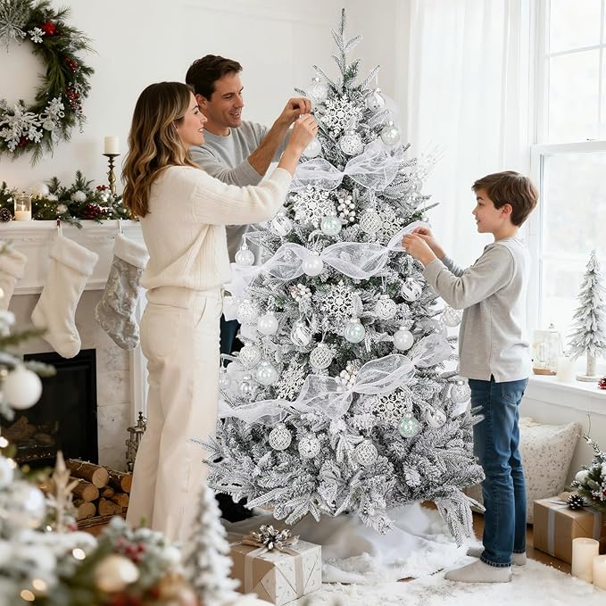 Ouddy Decor 36 Pcs Clear Christmas Ball Ornaments, 2.36" Shatterproof White Plastic Christmas Ornaments Set Decorative Hanging Transparent Baubles for Xmas Tree Holiday Party Decor, White