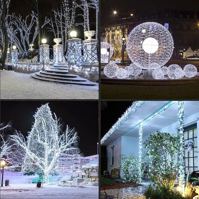 LAMPHOME 200LED (4pk of 50L) String Lights, LED Christmas Lights, 6" SPACING,Green Wire,White