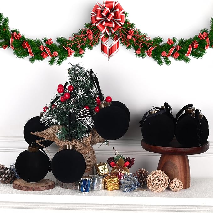 12 Pcs Velvet Christmas Balls Bulk Shatterproof Plastic Christmas Tree Decorations for Decorative Hanging Baubles (12, Black, 2.36Inch)
