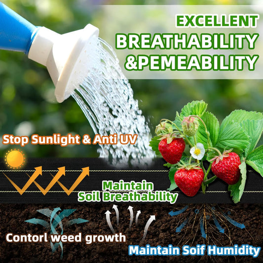 Shade&Beyond 8ftx300ft Weed Barrier Fabric 3.5oz Heavy Duty Landscape Fabric with Superior Permeability Weed Control, Garden Woven Ground Cloth with Staples