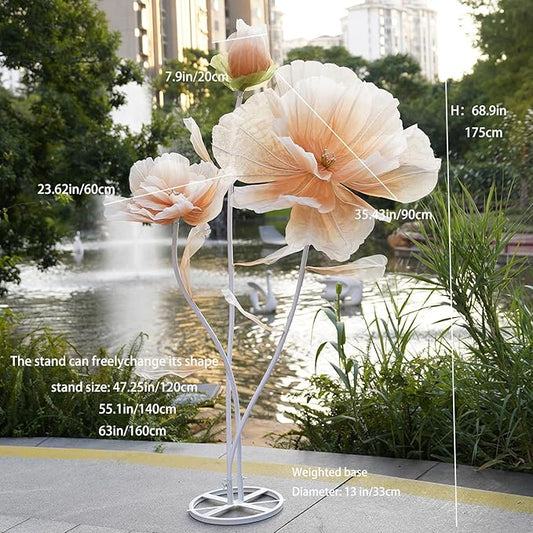 Giant Flowers for Decoration,Large Fake Flower with Standing Stems and Base,Big Artificial Flowers for Home Decor,Wedding Background Decor,Shop Window Display,Banquet,Garden Party (Champagne)