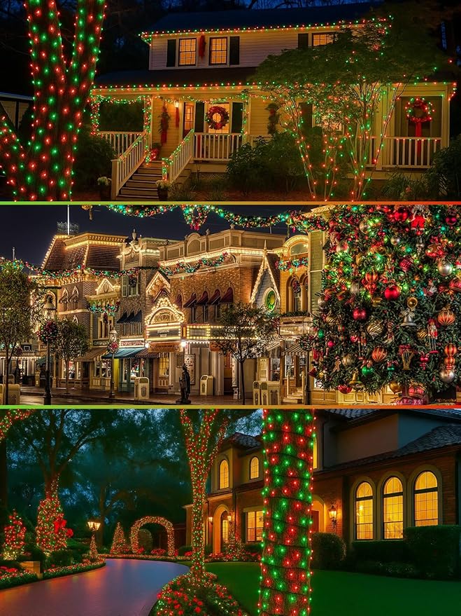 2 Pack Christmas String Lights Indoor Outdoor, Super Bright 66FT 200 LED String Lights Waterproof, 13 Modes Twinkle Xmas Lights with Timer for Christmas Tree Decorations (Red and Green)