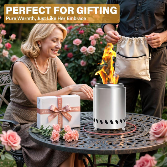 HGD Small Tabletop Fire Pit, Smokeless Table Top Firepit, Portable Mini Stove with Carry Bag for Camping Backyard Patio Garden Picnic, Fueled by Pellets or Wood, Stainless Steel, Silver