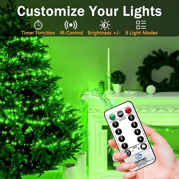 XURISEN 551FT 1400 LED Christmas Lights Outdoor Green Wire String Lights 8 Modes with Timer Memory Waterproof Fairy Light Plug in for Xmas Tree Wedding Yard Party Holiday Decorations(Green)