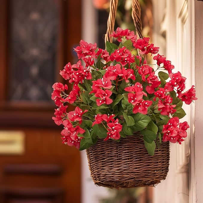 4 Pcs Artificial Flowers Bougainvillea Outdoor Artificial Plants Faux Flowers with Stems Silk Flowers for Wedding Porch Living Garden Decor(4PCS,Red)